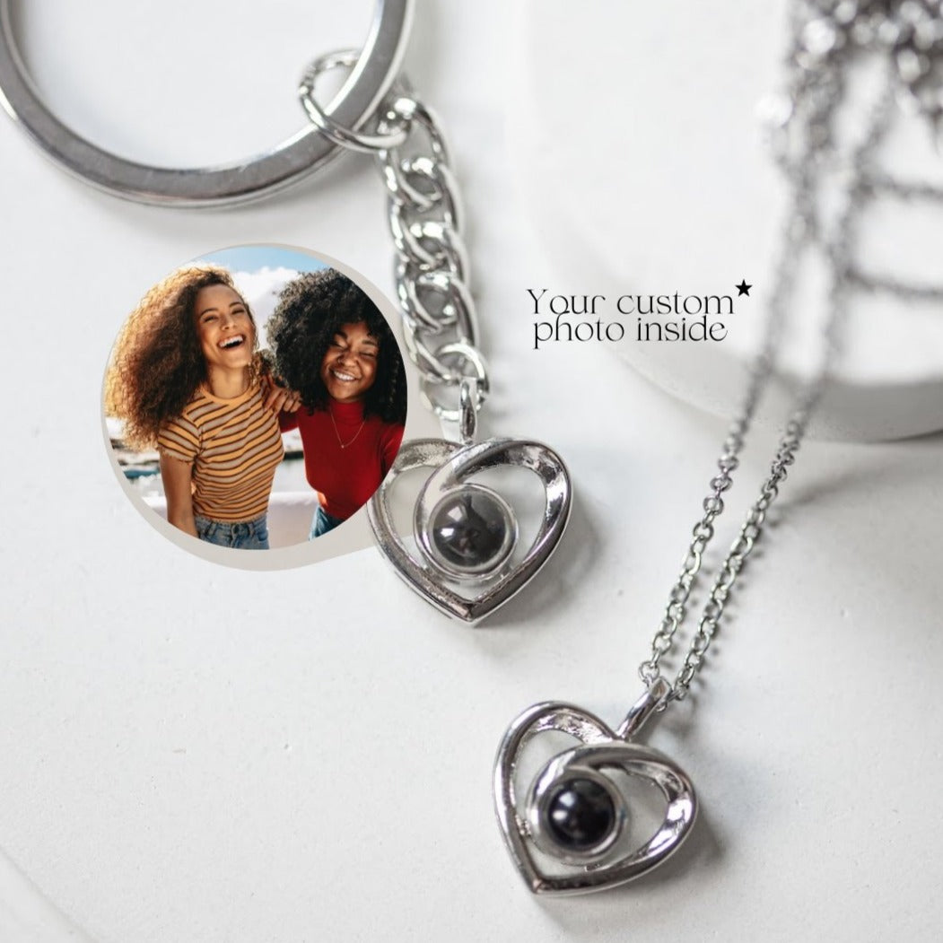 Personalized Photo Keychain, Heart Photo Projection Keychain, Memorial